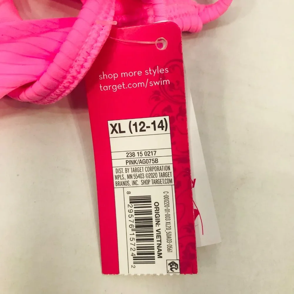Xhilaration Women's Size XL 12-14 Ribbed String Bikini Swim Bottom Pink New